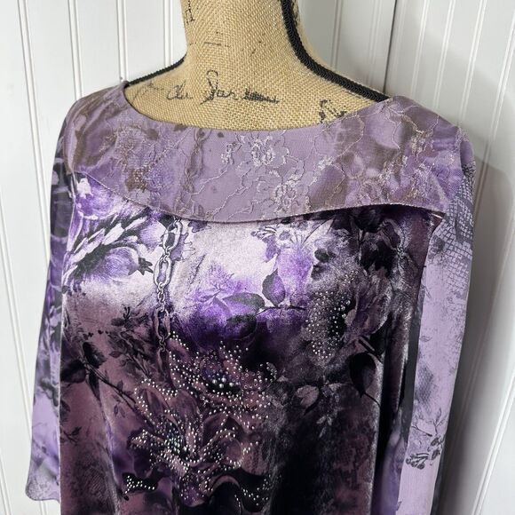 Level Eight Plus Purple Floral Velvet Top Sz 2X? Embellished Witchy Fairy Grunge - Picture 2 of 16